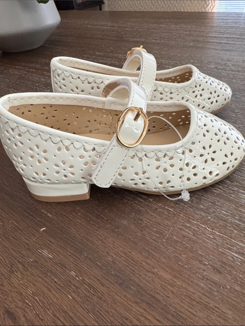 Sugar Girls Ivory Floral Perforated Detail Mary Jane Flats